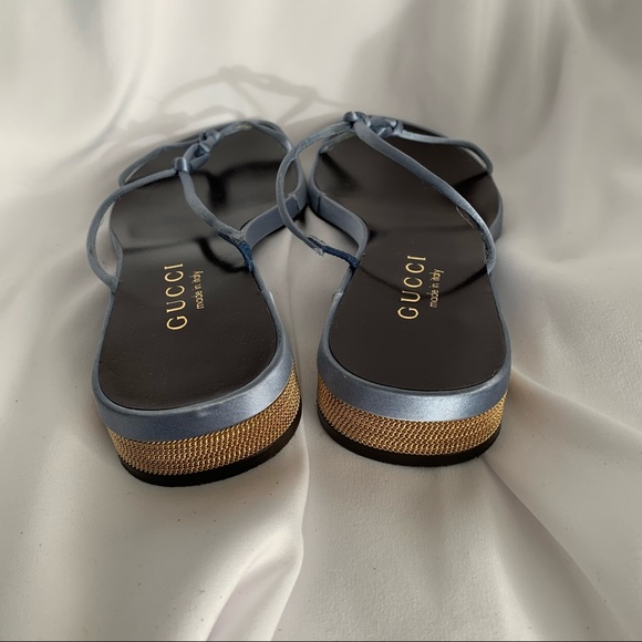 GUCCI Satin & Gold Chain Mail Sandals - Picture 5 of 10